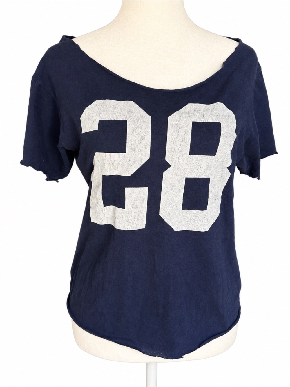 Brandy Melville Navy Off Shoulder/ Wide Neck Tee with White '28' Graphic